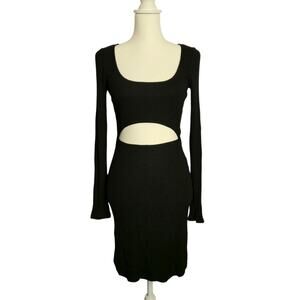 Reformation Denmark Rib Knit Midriff Cutout Long Sleeve Dress Black M Stretch